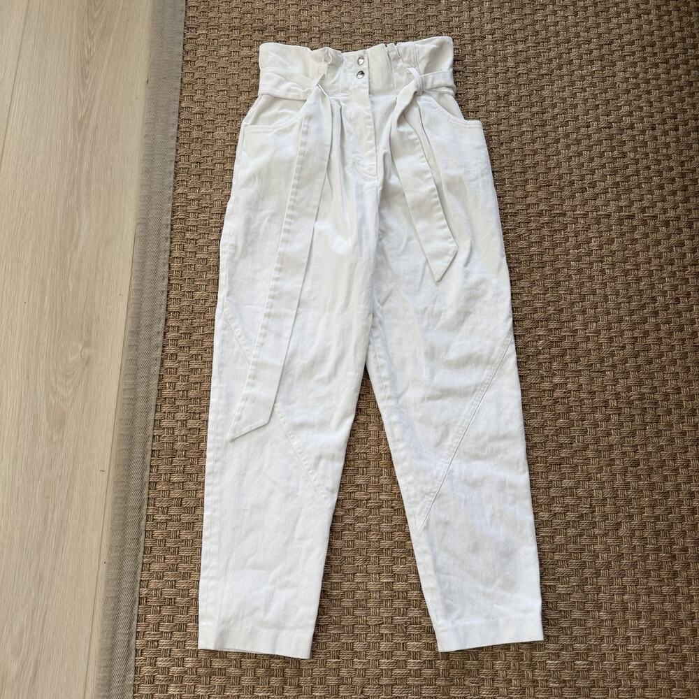 IRO PARIS Garetti High Waist Paper Bag Style Pants White Cotton Women’s Size 38